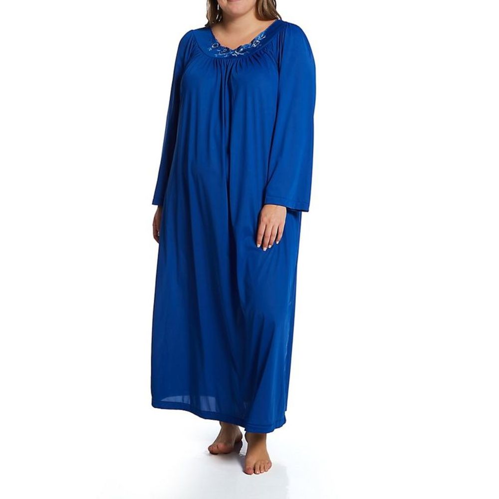 Shadowline Plus Petals 53 Inch Long Sleeve Gown -  Navy  33280X